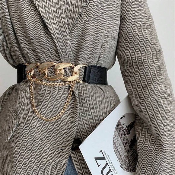 BLACK & GOLD FASHION CHAIN BELT - Picture 3 of 8